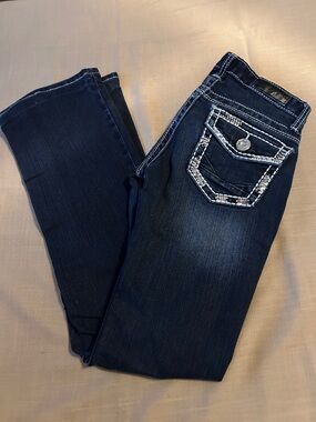 EUC Daytrip Dark Blue Bootcut Jeans with Embellished Back and front Pockets